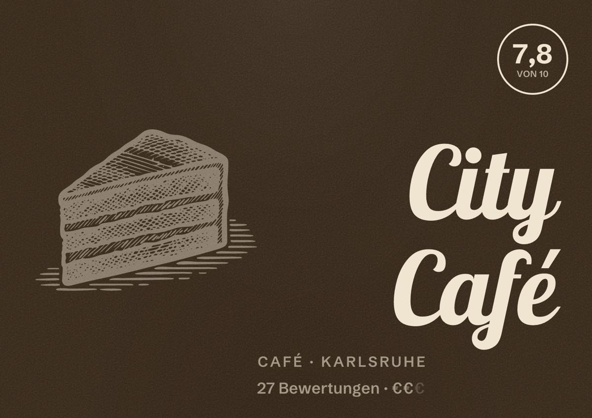 Illustriertes Poster von City Café, Café in Karlsruhe: Bewertung 7,8 von 10 aus 27 Bewertungen, Preisniveau €€