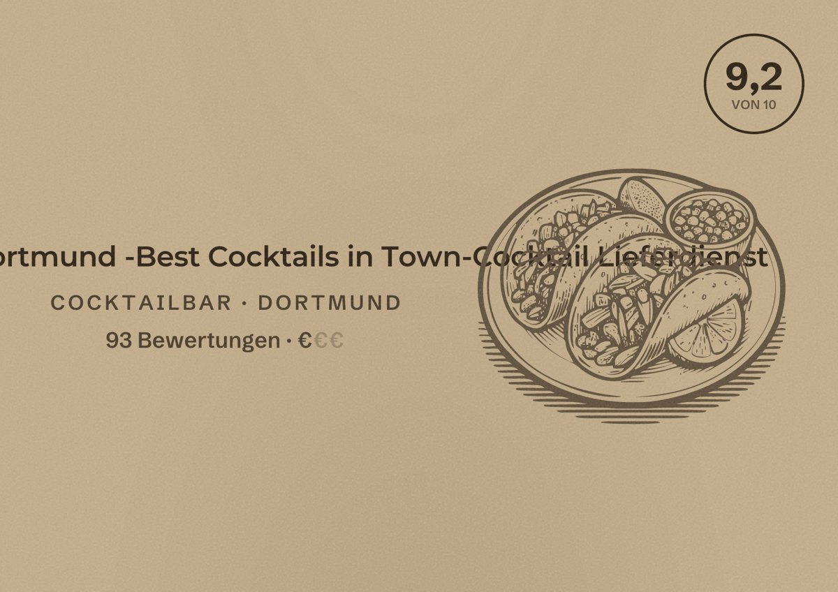 Illustriertes Poster von City-Cocktails-Dortmund -Best Cocktails in Town-Cocktail Lieferdienst, Cocktailbar in Dortmund: Bewertung 9,2 von 10 aus 93 Bewertungen, Preisniveau €