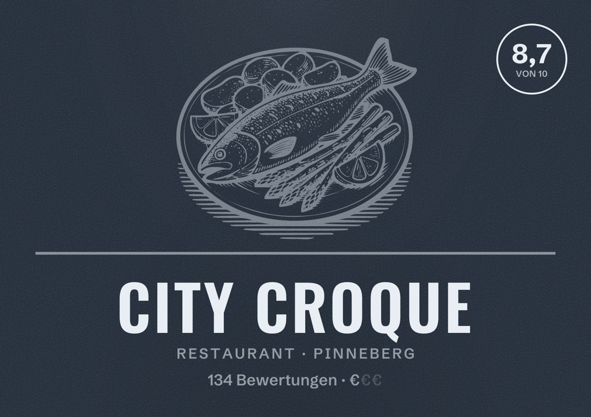 Illustriertes Poster von City Croque, Restaurant in Pinneberg: Bewertung 8,7 von 10 aus 134 Bewertungen, Preisniveau €
