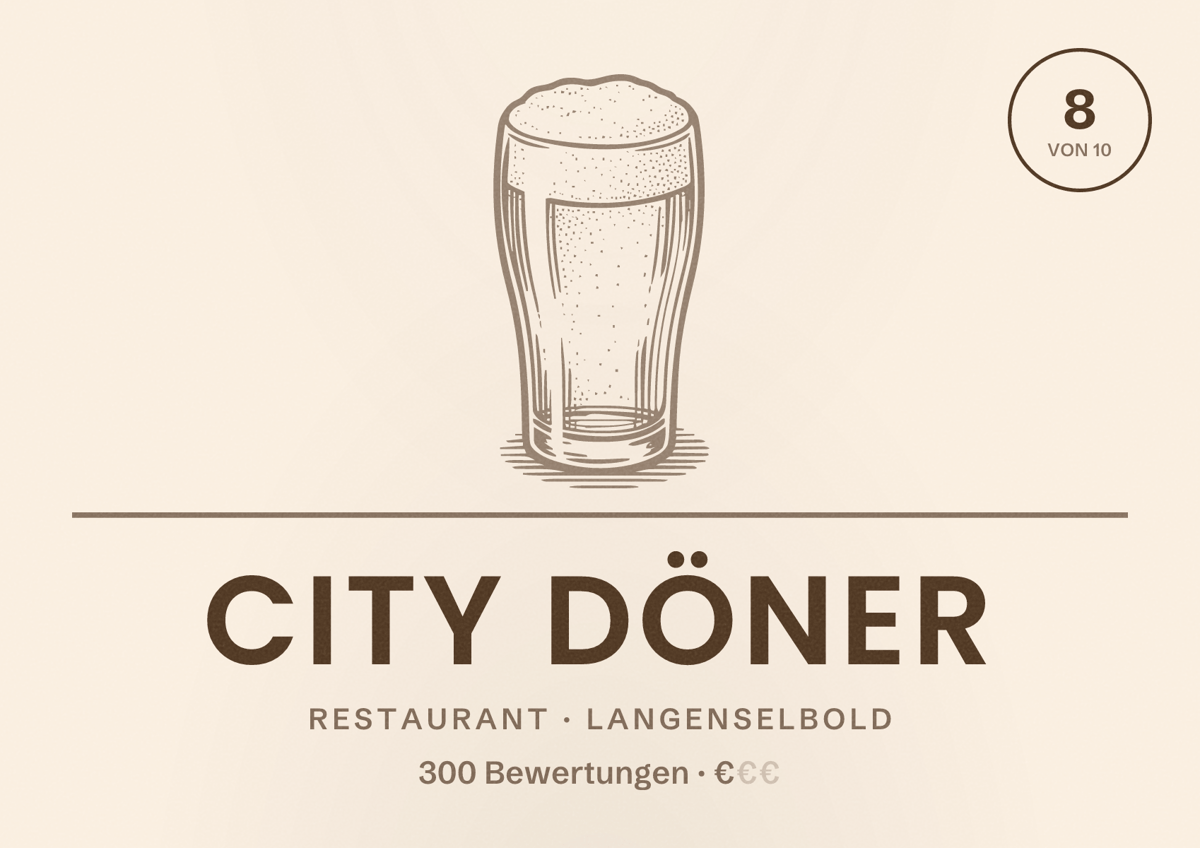 Illustriertes Poster von City Döner, Restaurant in Langenselbold: Bewertung 8 von 10 aus 300 Bewertungen, Preisniveau €