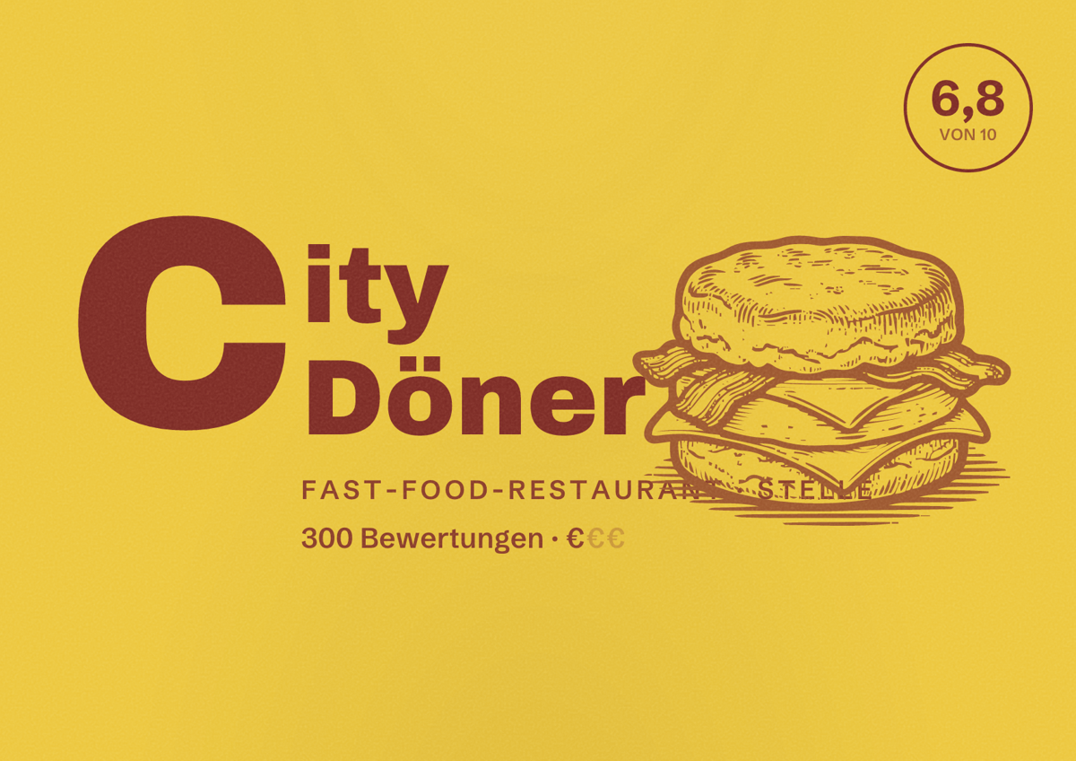 Illustriertes Poster von City Döner, Fast-Food-Restaurant in Stelle: Bewertung 6,8 von 10 aus 300 Bewertungen, Preisniveau €
