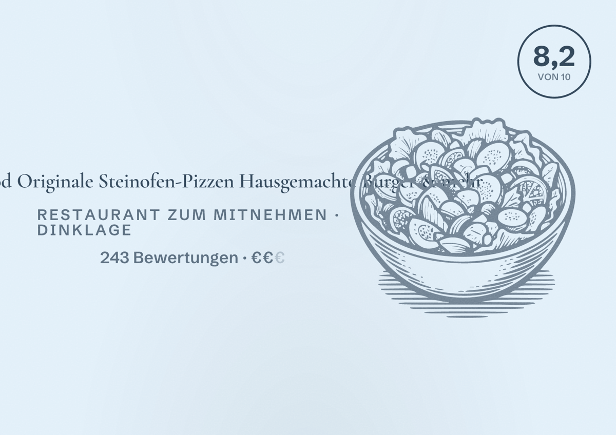 Illustriertes Poster von City Fastfood Originale Steinofen-Pizzen Hausgemachte Burger & mehr, Restaurant zum Mitnehmen in Dinklage: Bewertung 8,2 von 10 aus 243 Bewertungen, Preisniveau €€