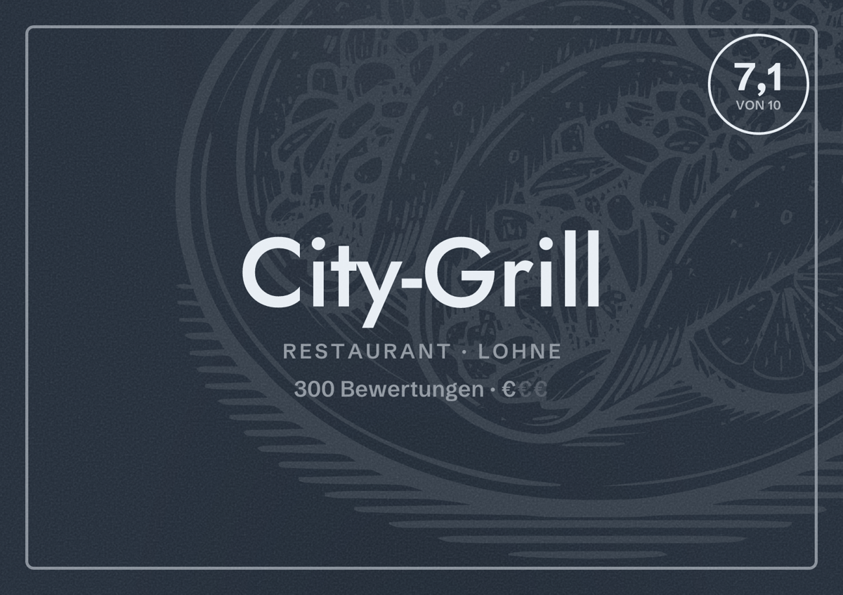 Illustriertes Poster von City-Grill, Restaurant in Lohne: Bewertung 7,1 von 10 aus 300 Bewertungen, Preisniveau €