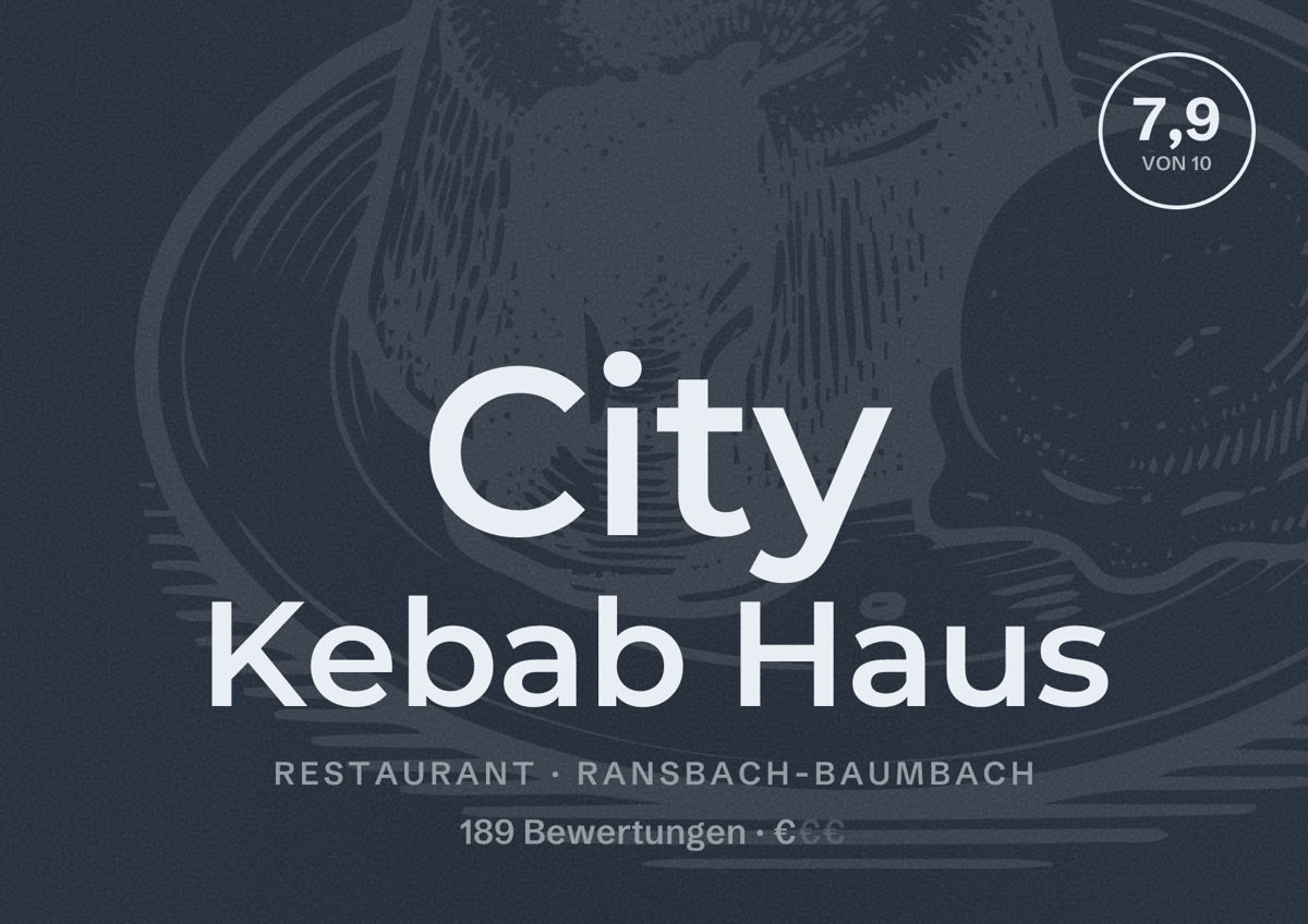 Illustriertes Poster von City Kebab Haus, Restaurant in Ransbach-Baumbach: Bewertung 7,9 von 10 aus 189 Bewertungen, Preisniveau €