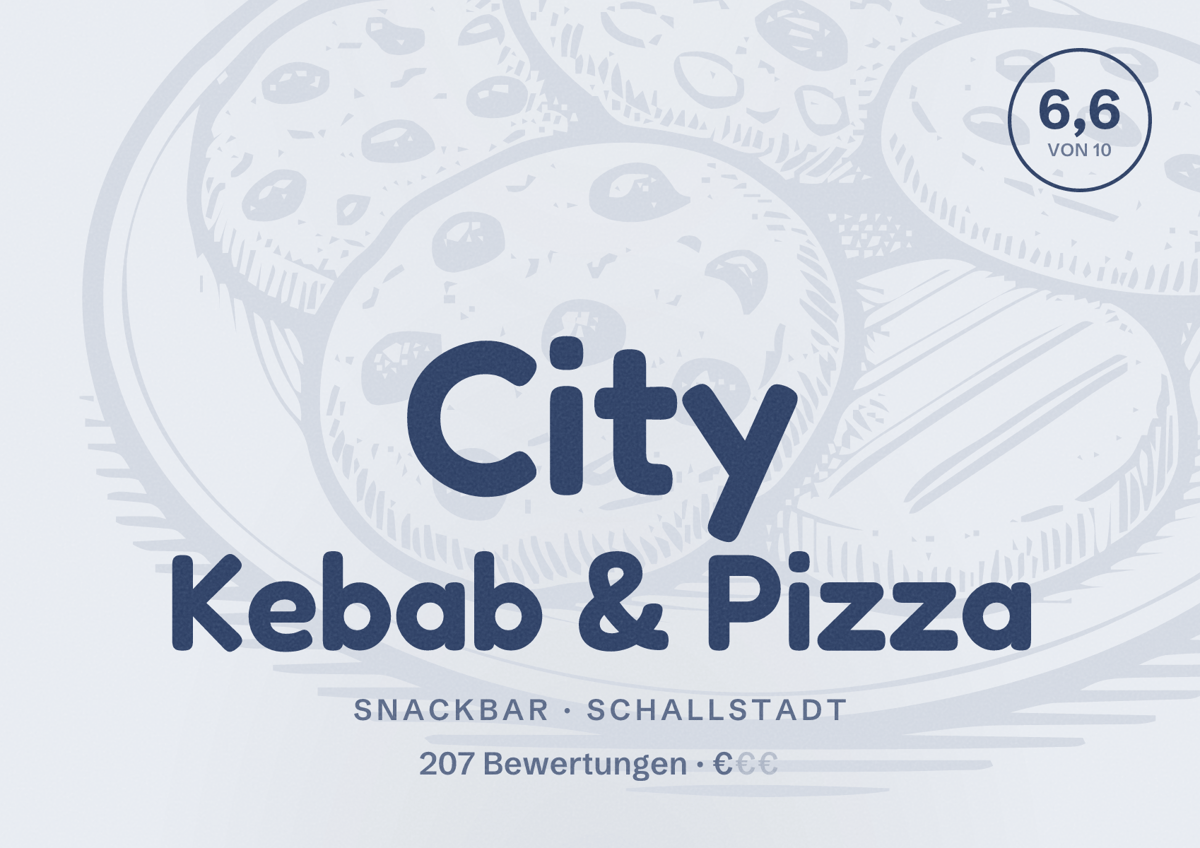 Illustriertes Poster von City Kebab & Pizza, Snackbar in Schallstadt: Bewertung 6,6 von 10 aus 207 Bewertungen, Preisniveau €