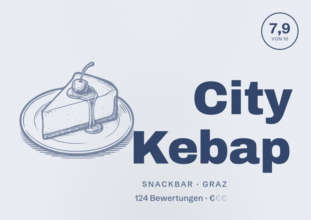 Illustriertes Poster von City Kebap, Snackbar in Graz: Bewertung 7,9 von 10 aus 124 Bewertungen, Preisniveau €