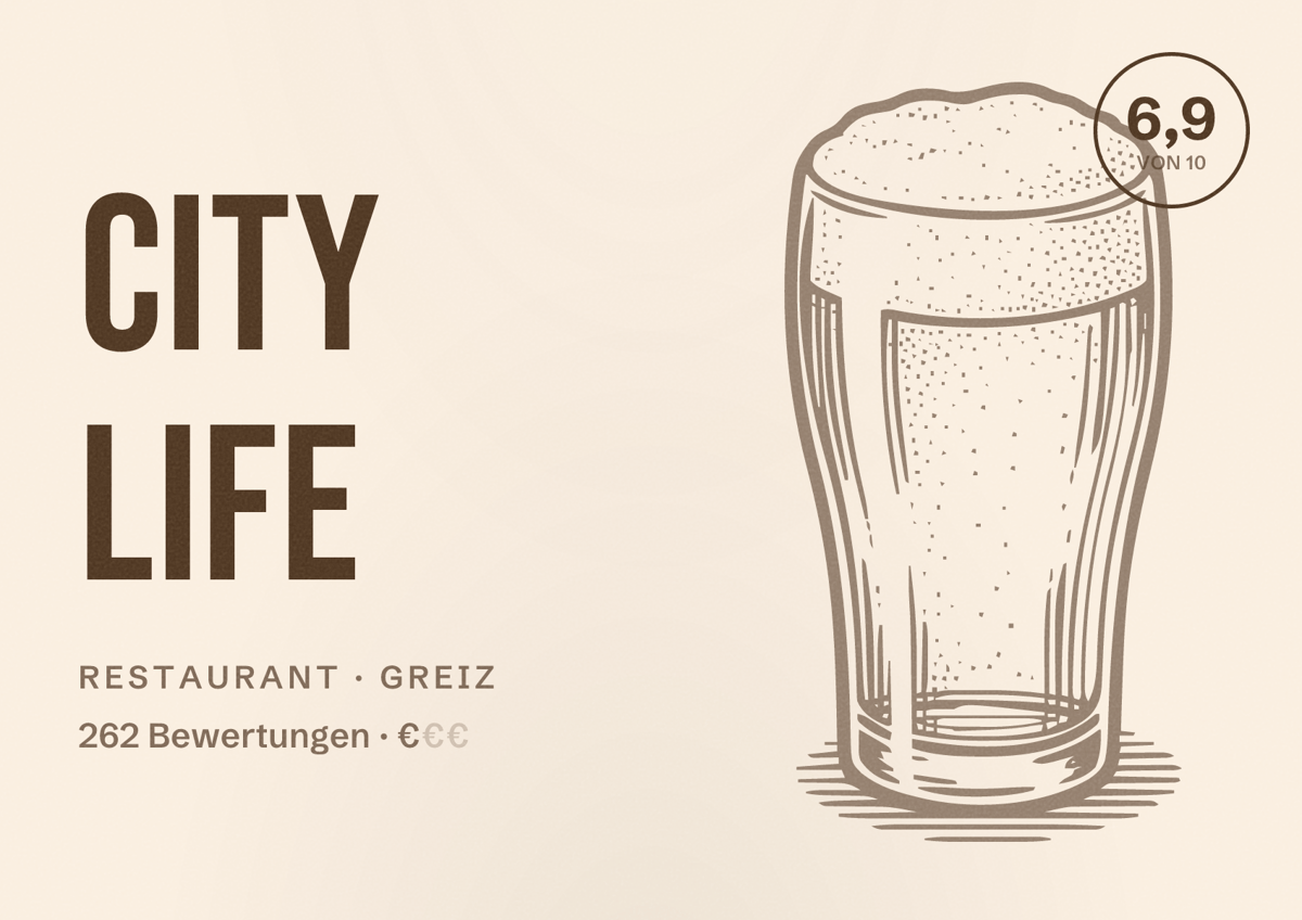 Illustriertes Poster von City Life, Restaurant in Greiz: Bewertung 6,9 von 10 aus 262 Bewertungen, Preisniveau €