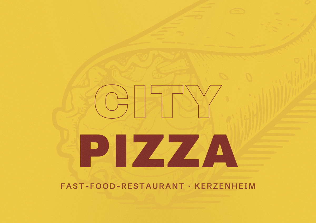 Illustriertes Poster von City Pizza, Fast-Food-Restaurant in Kerzenheim