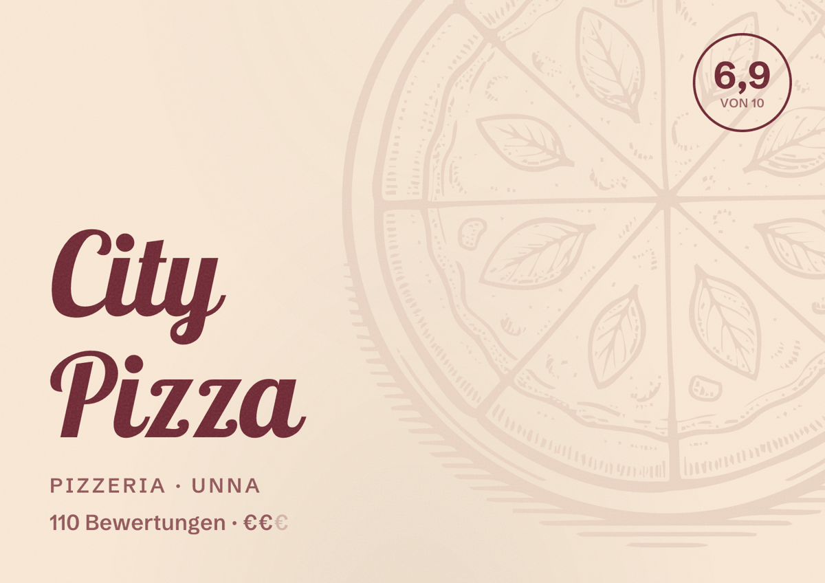 Illustriertes Poster von City Pizza, Pizzeria in Unna: Gästebewertung 6,9 von 10 aus 110 Bewertungen