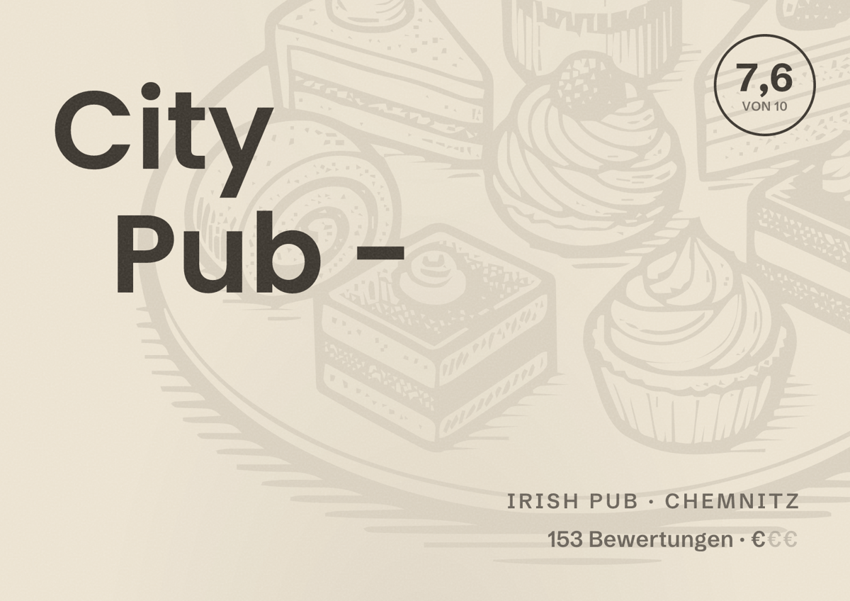 Illustriertes Poster von City Pub -, Irish Pub in Chemnitz: Bewertung 7,6 von 10 aus 153 Bewertungen, Preisniveau €