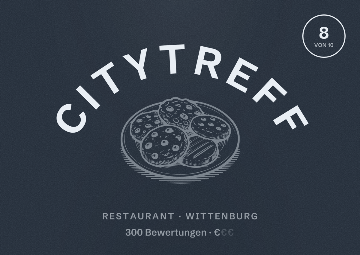 Illustriertes Poster von Citytreff, Restaurant in Wittenburg: Bewertung 8 von 10 aus 300 Bewertungen, Preisniveau €