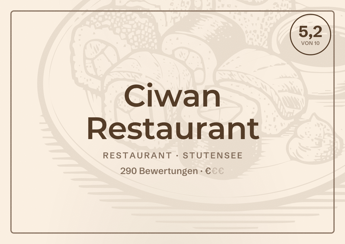 Illustriertes Poster von Ciwan Restaurant, Restaurant in Stutensee: Bewertung 5,2 von 10 aus 290 Bewertungen, Preisniveau €