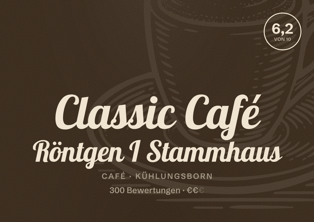 Illustriertes Poster von Classic Café Röntgen I Stammhaus, Café in Kühlungsborn: Bewertung 6,2 von 10 aus 300 Bewertungen, Preisniveau €€