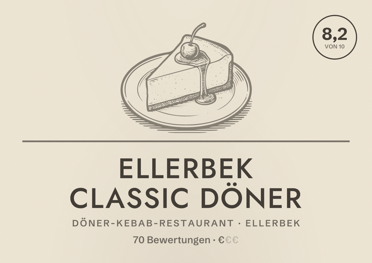 Illustriertes Poster von Ellerbek Classic Döner, Döner-Kebab-Restaurant in Ellerbek: Bewertung 8,2 von 10 aus 70 Bewertungen, Preisniveau €