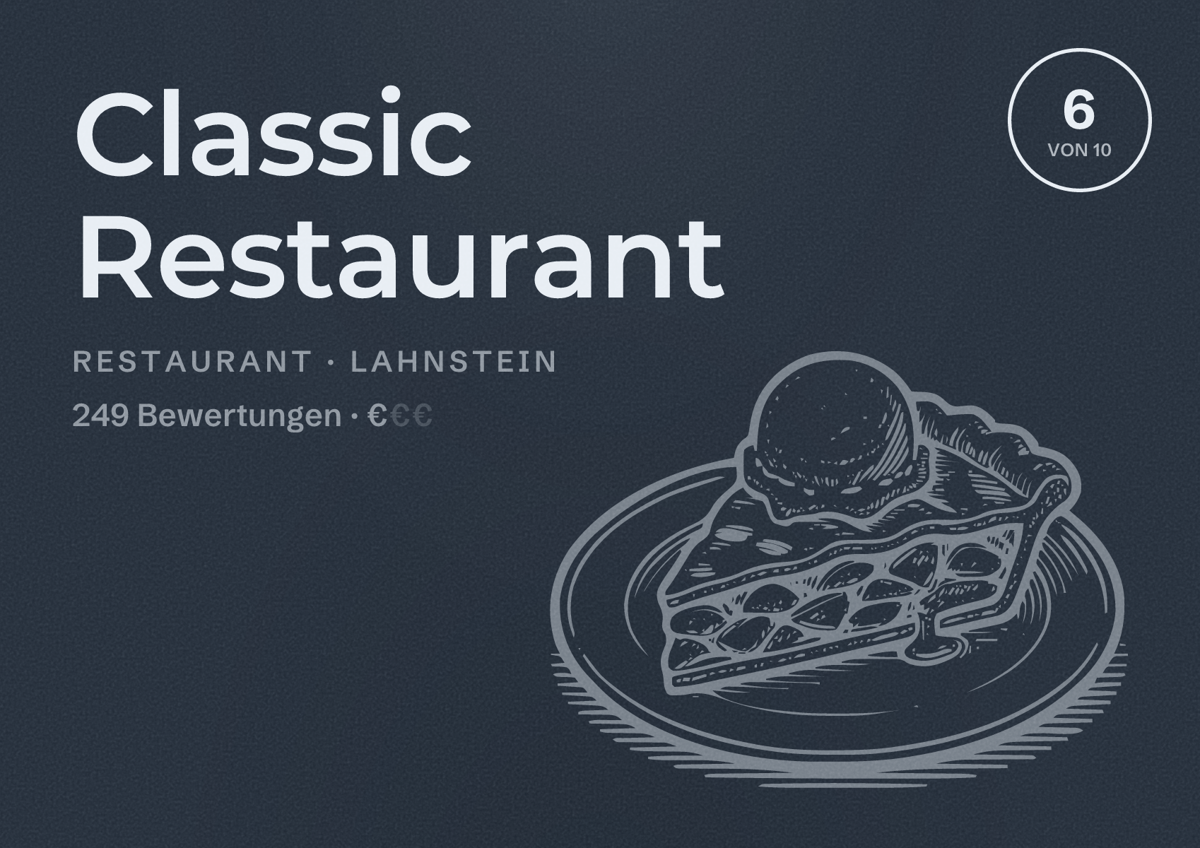 Illustriertes Poster von Classic Restaurant, Restaurant in Lahnstein: Bewertung 6 von 10 aus 249 Bewertungen, Preisniveau €