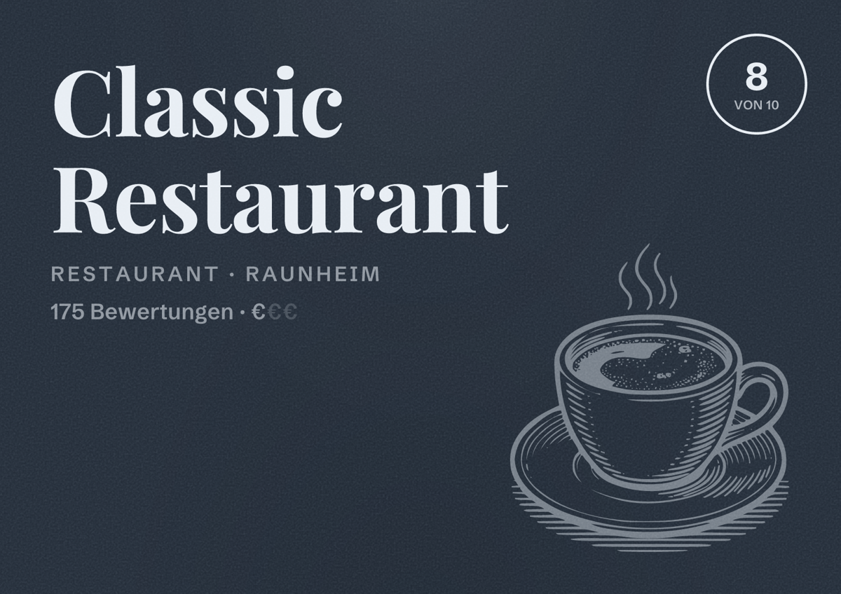 Illustriertes Poster von Classic Restaurant, Restaurant in Raunheim: Bewertung 8 von 10 aus 175 Bewertungen, Preisniveau €