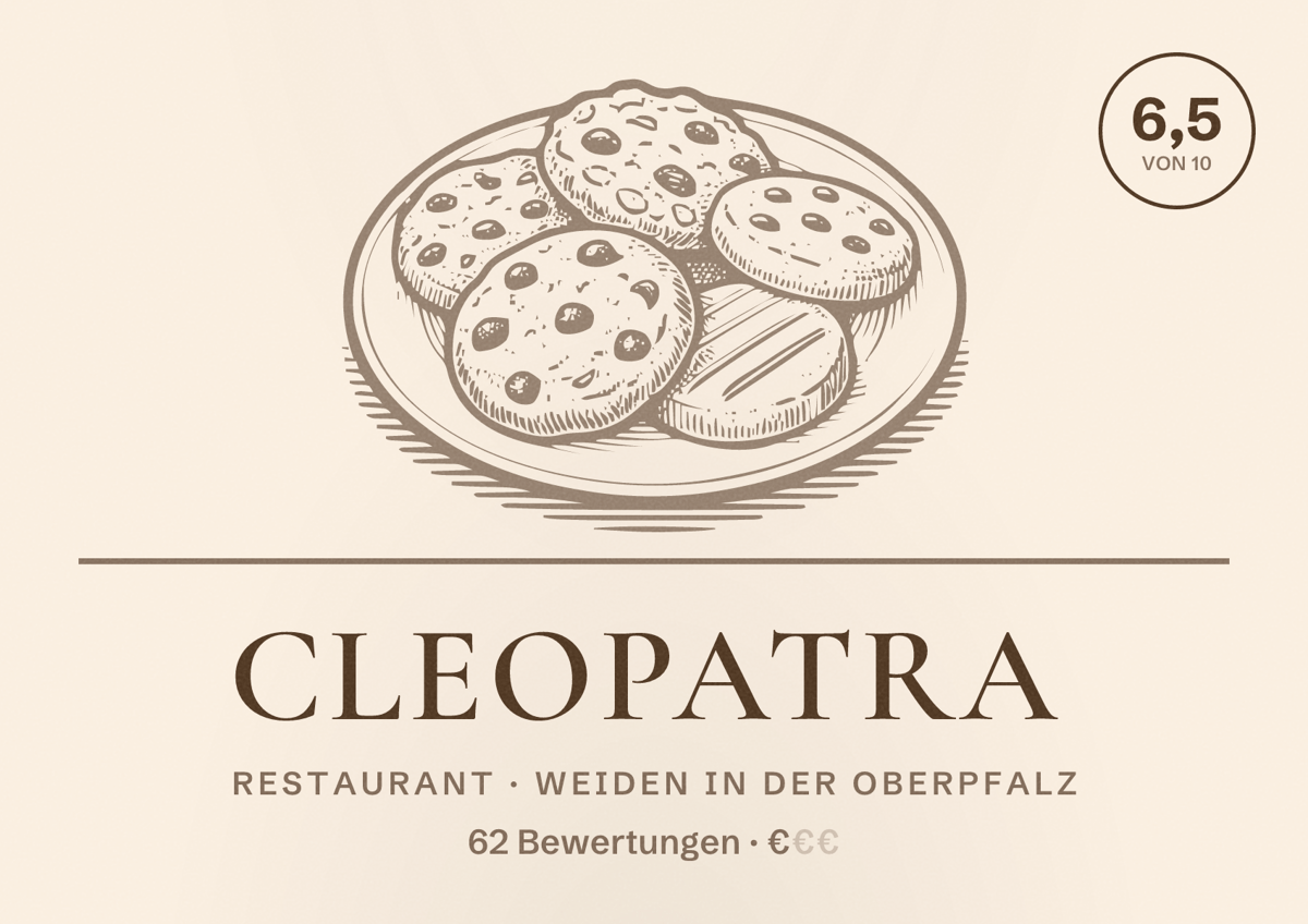 Illustriertes Poster von Cleopatra, Restaurant in Weiden in der Oberpfalz: Bewertung 6,5 von 10 aus 62 Bewertungen, Preisniveau €