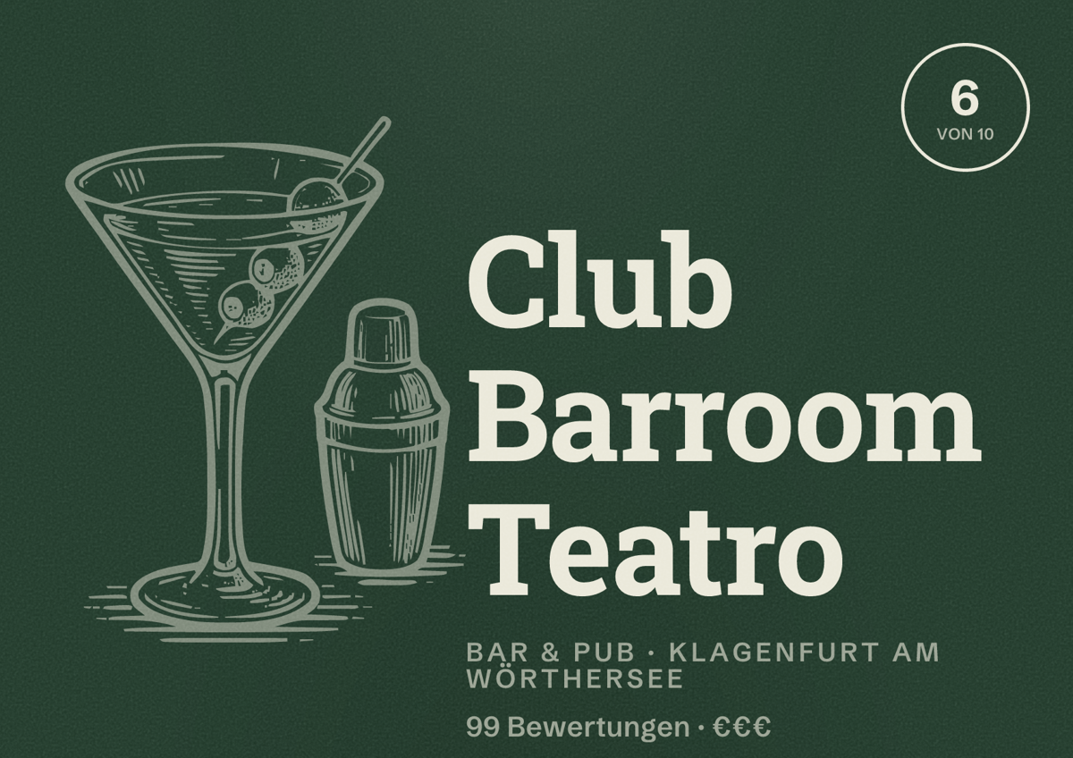 Illustriertes Poster von Club Barroom Teatro, Bar & Pub in Klagenfurt am Wörthersee: Bewertung 6 von 10 aus 99 Bewertungen, Preisniveau €€€