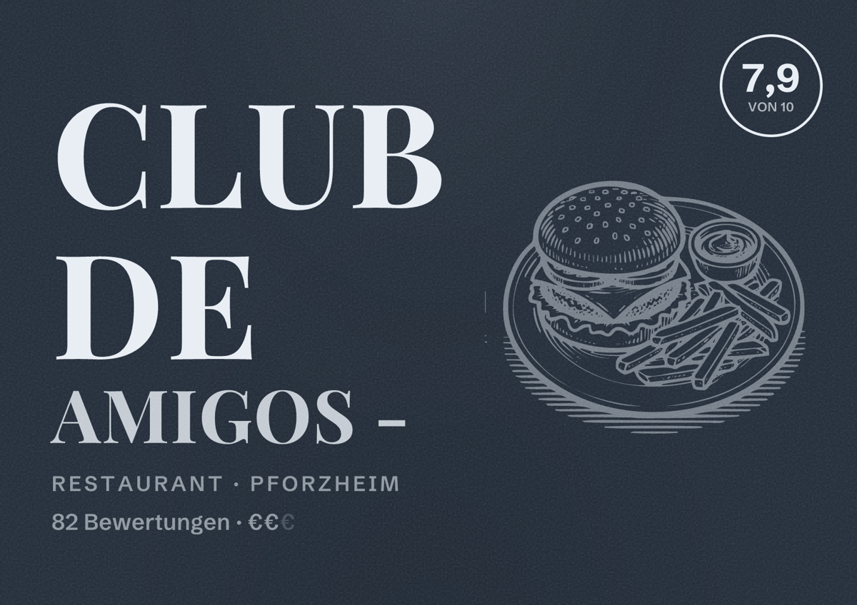 Illustriertes Poster von Club de Amigos -, Restaurant in Pforzheim: Bewertung 7,9 von 10 aus 82 Bewertungen, Preisniveau €€