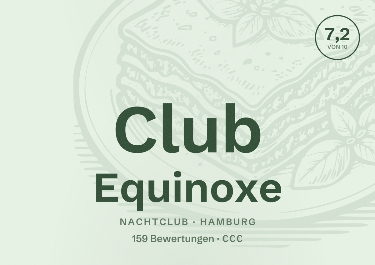Illustriertes Poster von Club Equinoxe, Nachtclub in Hamburg: Bewertung 7,2 von 10 aus 159 Bewertungen, Preisniveau €€€