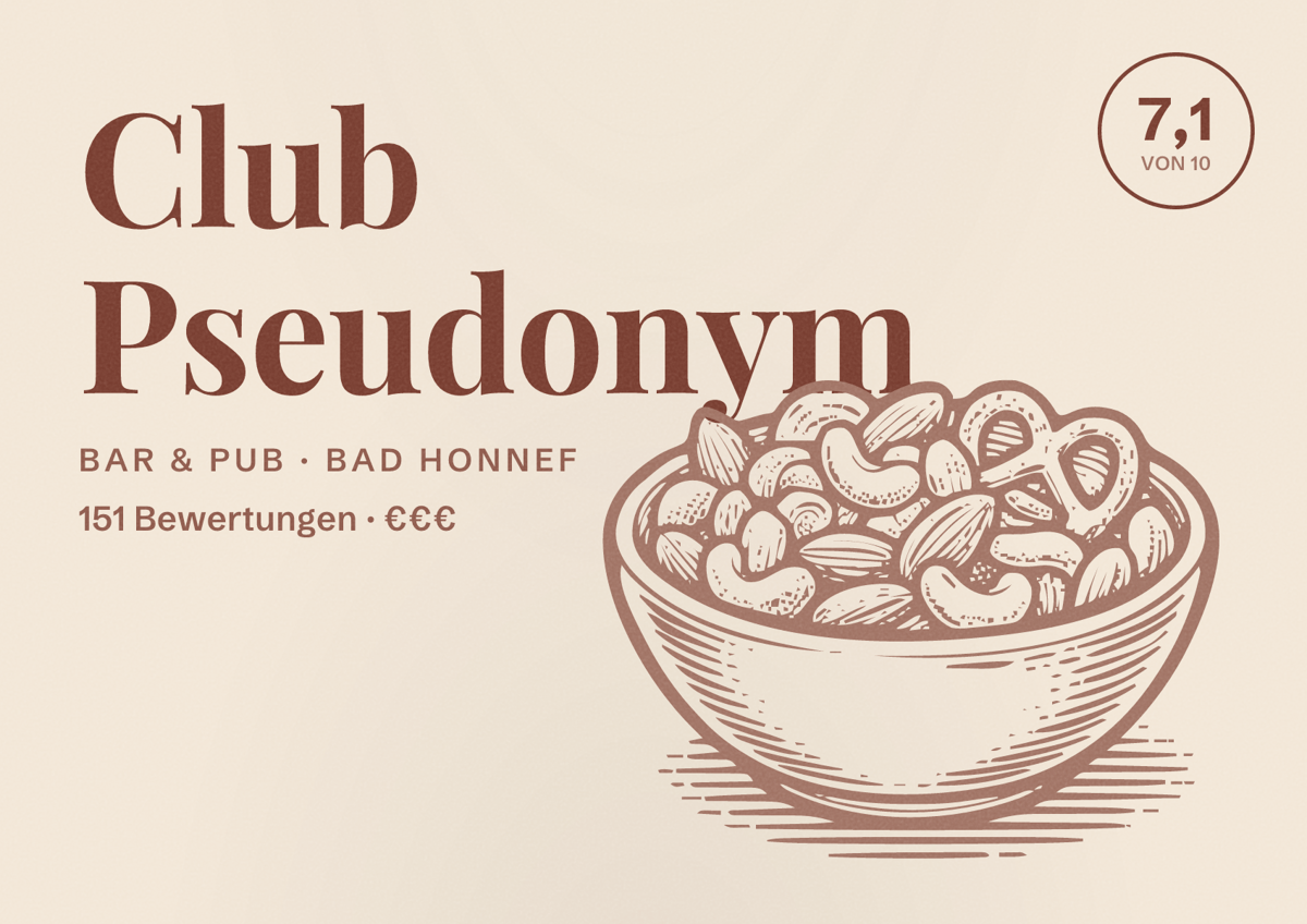 Illustriertes Poster von Club Pseudonym, Bar & Pub in Bad Honnef: Bewertung 7,1 von 10 aus 151 Bewertungen, Preisniveau €€€