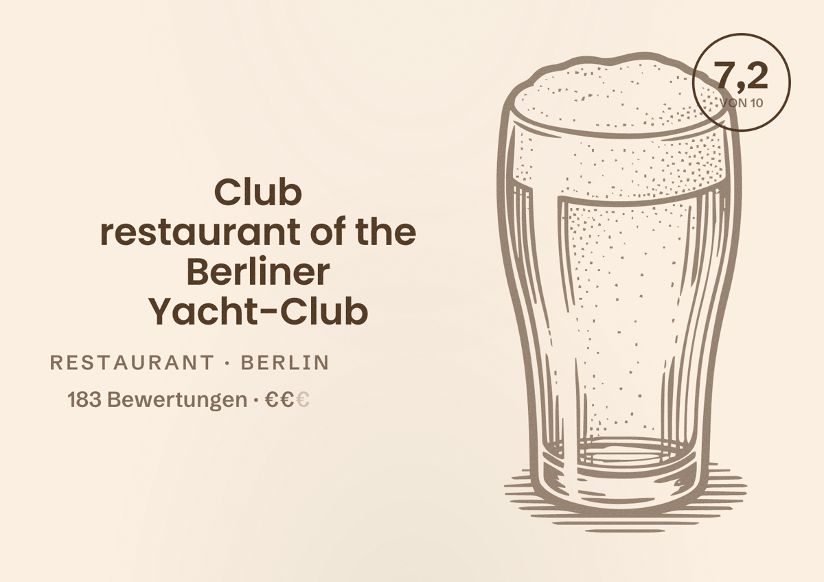 Illustriertes Poster von Club restaurant of the Berliner Yacht-Club, Restaurant in Berlin: Bewertung 7,2 von 10 aus 183 Bewertungen, Preisniveau €€
