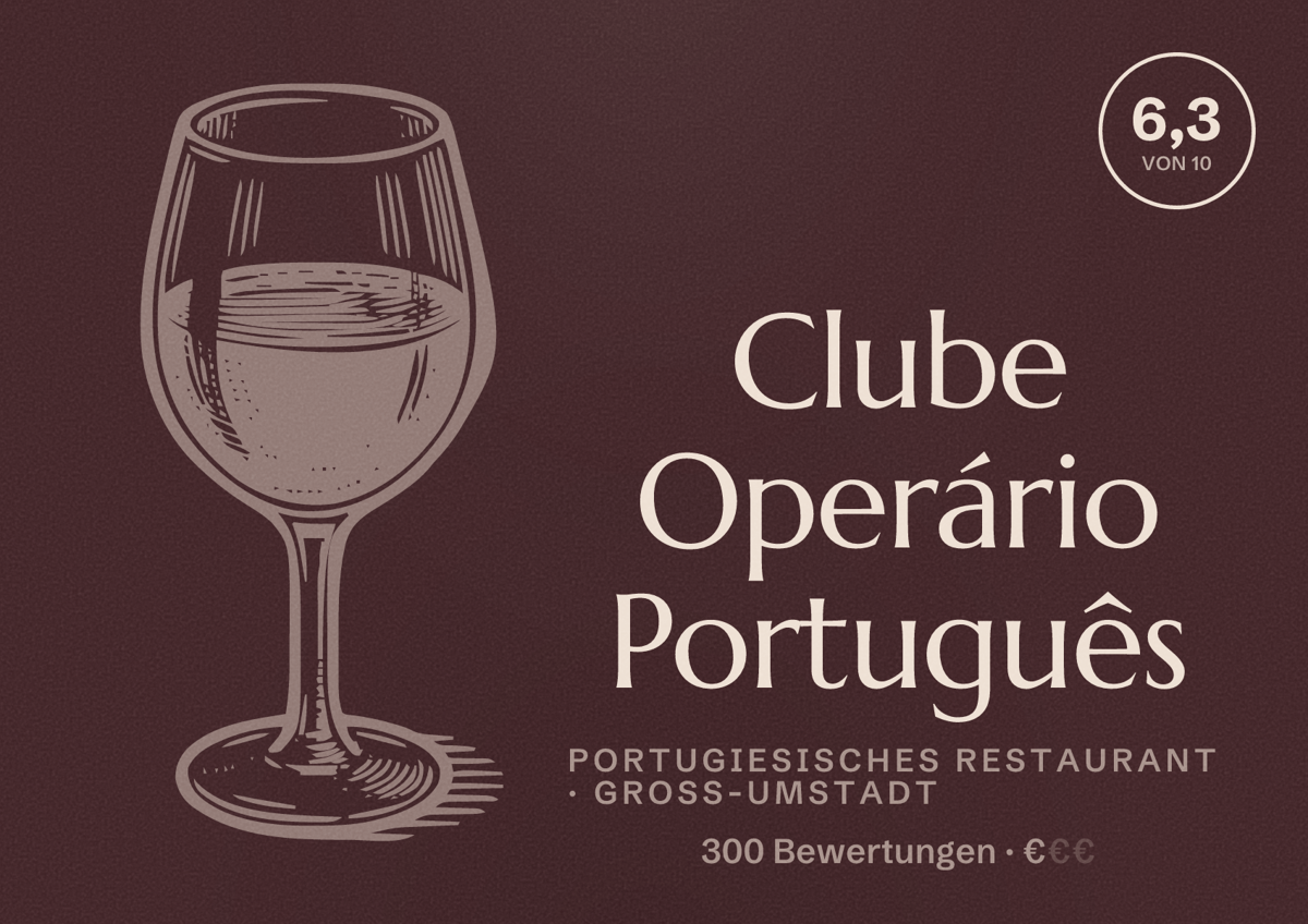 Illustriertes Poster von Clube Operário Português, Portugiesisches Restaurant in Groß-Umstadt: Bewertung 6,3 von 10 aus 300 Bewertungen, Preisniveau €