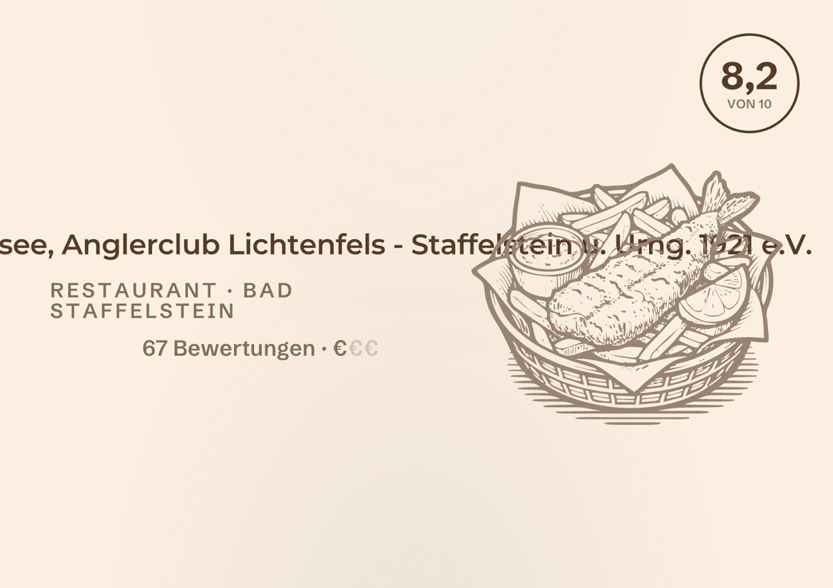 Illustriertes Poster von Clubhaus Am Angersee, Anglerclub Lichtenfels - Staffelstein u. Umg. 1921 e.V., Restaurant in Bad Staffelstein: Bewertung 8,2 von 10 aus 67 Bewertungen, Preisniveau €