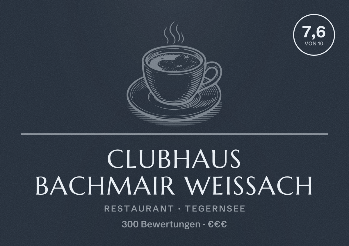 Illustriertes Poster von Clubhaus Bachmair Weissach, Restaurant in Tegernsee: Bewertung 7,6 von 10 aus 300 Bewertungen, Preisniveau €€€