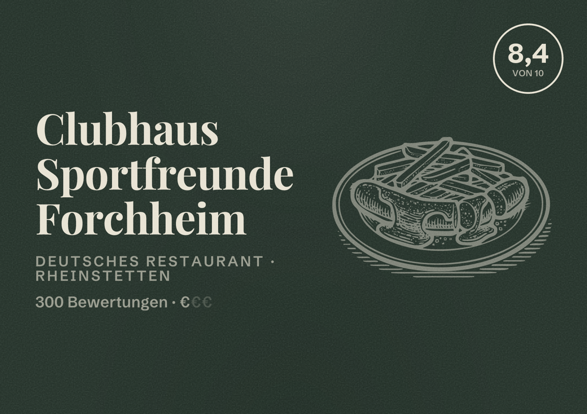 Illustriertes Poster von Clubhaus Sportfreunde Forchheim, Deutsches Restaurant in Rheinstetten: Bewertung 8,4 von 10 aus 300 Bewertungen, Preisniveau €
