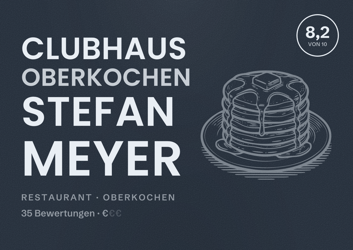 Illustriertes Poster von Clubhaus Oberkochen Stefan Meyer, Restaurant in Oberkochen: Bewertung 8,2 von 10 aus 35 Bewertungen, Preisniveau €