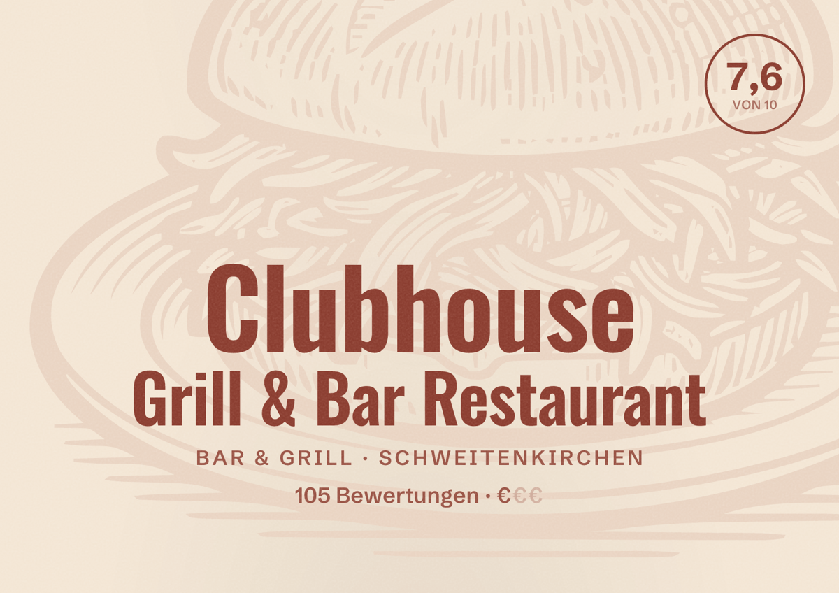 Illustriertes Poster von Clubhouse Grill & Bar Restaurant, Bar & Grill in Schweitenkirchen: Bewertung 7,6 von 10 aus 105 Bewertungen, Preisniveau €