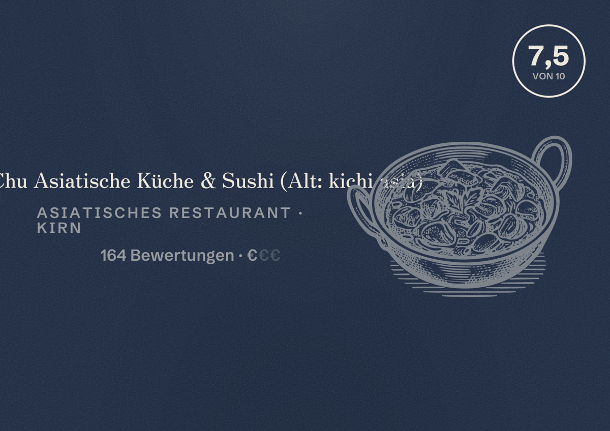 Illustriertes Poster von Co Chu Asiatische Küche & Sushi (Alt: kichi asia), Asiatisches Restaurant in Kirn: Bewertung 7,5 von 10 aus 164 Bewertungen, Preisniveau €