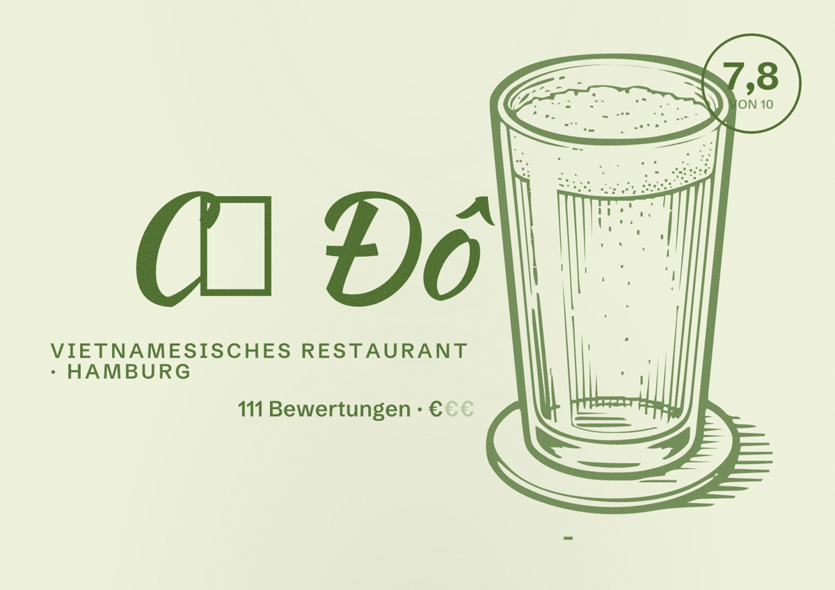 Illustriertes Poster von Cố Đô, Vietnamesisches Restaurant in Hamburg: Bewertung 7,8 von 10 aus 111 Bewertungen, Preisniveau €