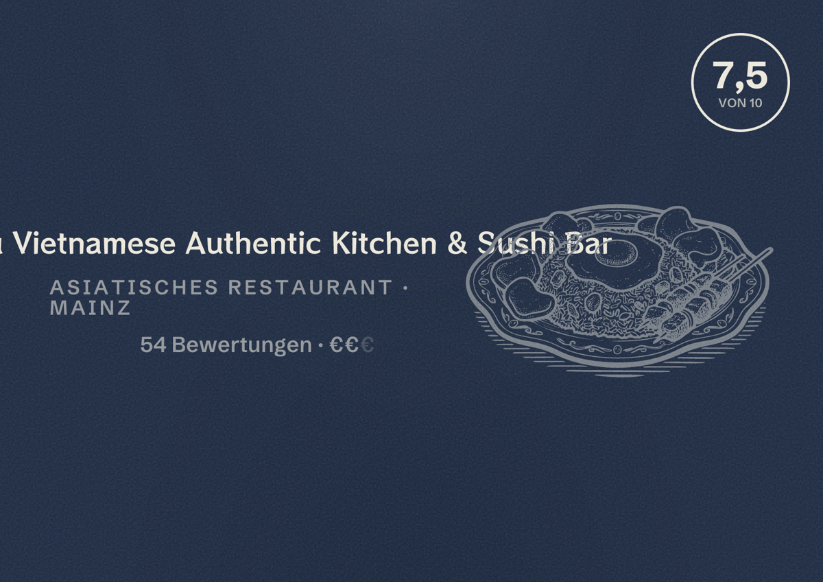 Illustriertes Poster von Co Thu Vietnamese Authentic Kitchen & Sushi Bar, Asiatisches Restaurant in Mainz: Bewertung 7,5 von 10 aus 54 Bewertungen, Preisniveau €€