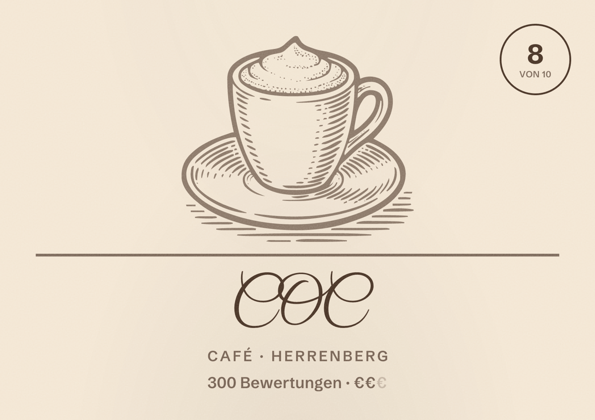 Illustriertes Poster von COC, Café in Herrenberg: Bewertung 8 von 10 aus 300 Bewertungen, Preisniveau €€