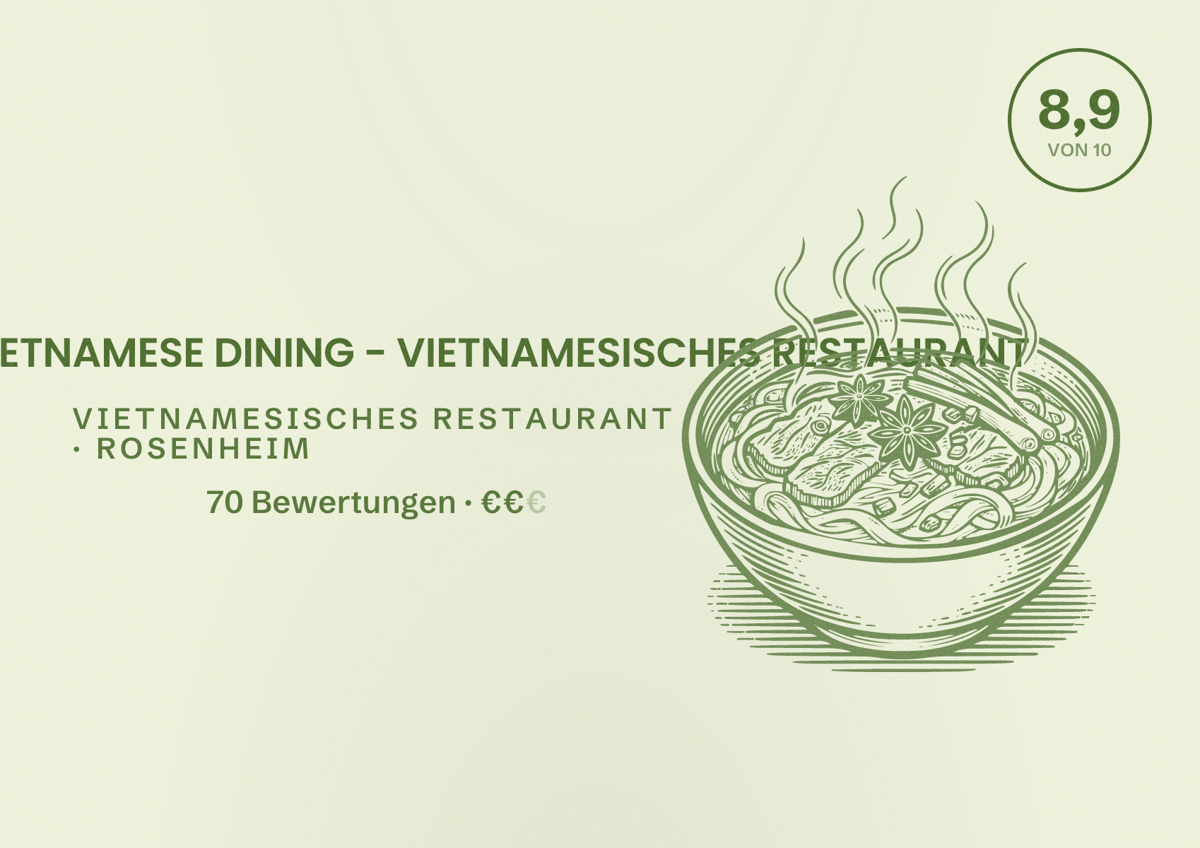 Illustriertes Poster von COCHIN 2 - VIETNAMESE DINING - VIETNAMESISCHES RESTAURANT, Vietnamesisches Restaurant in Rosenheim: Bewertung 8,9 von 10 aus 70 Bewertungen, Preisniveau €€