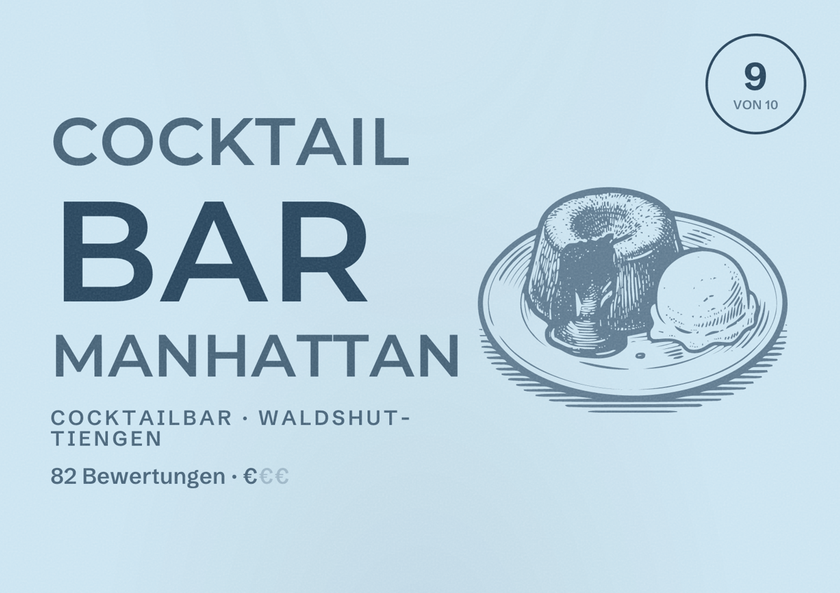 Illustriertes Poster von Cocktail Bar Manhattan, Cocktailbar in Waldshut-Tiengen: Bewertung 9 von 10 aus 82 Bewertungen, Preisniveau €