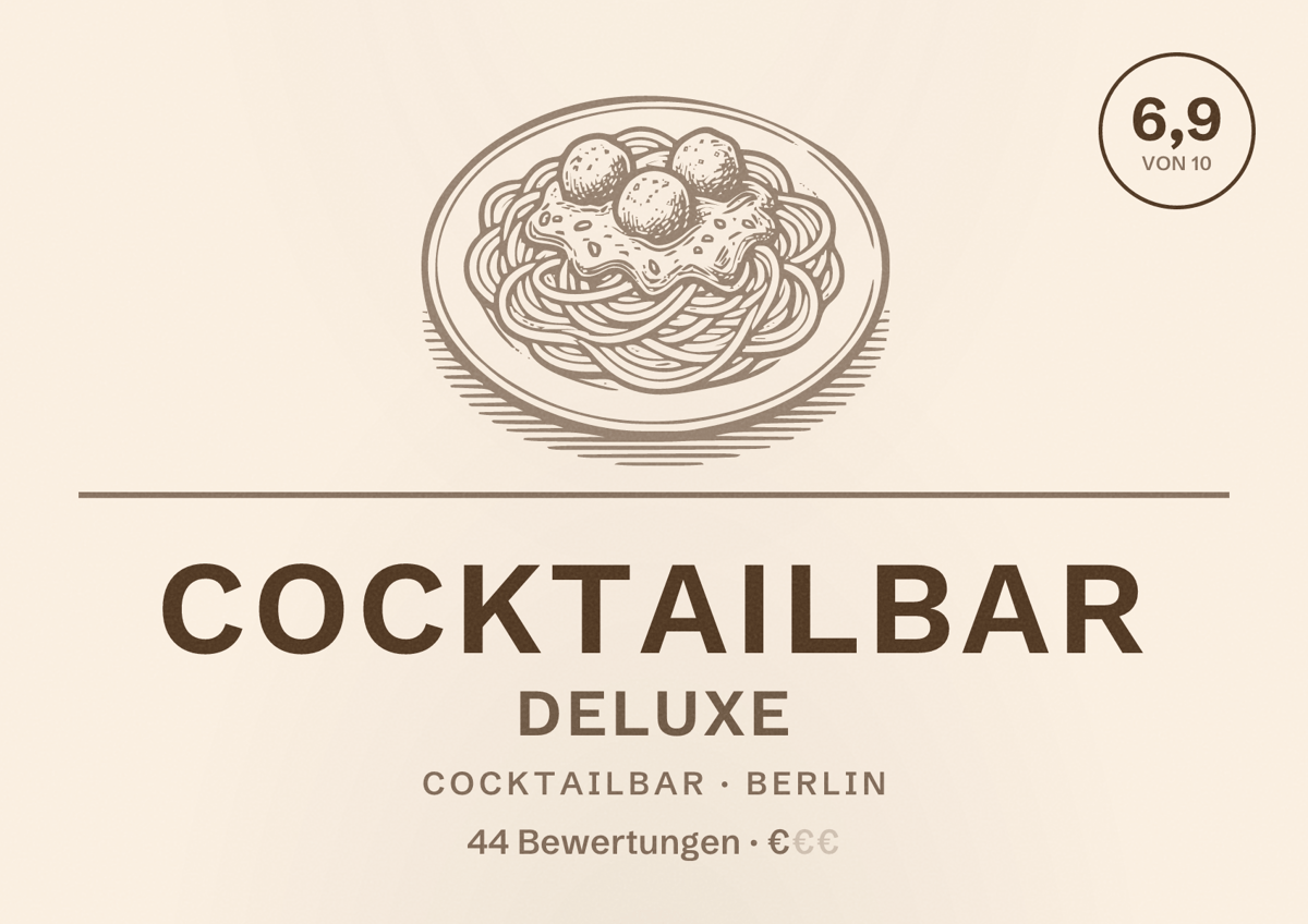 Illustriertes Poster von Cocktailbar Deluxe, Cocktailbar in Berlin: Bewertung 6,9 von 10 aus 44 Bewertungen, Preisniveau €