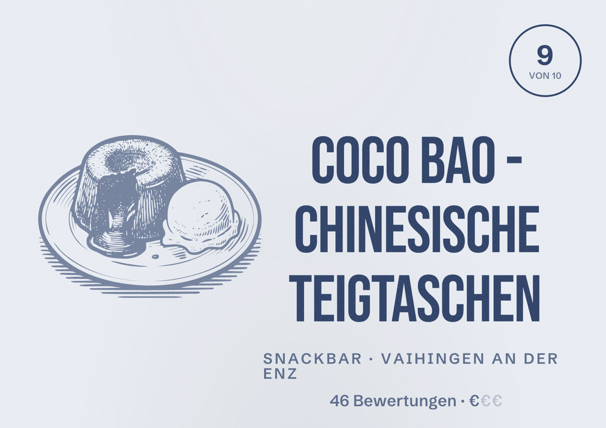 Illustriertes Poster von Coco Bao - Chinesische Teigtaschen, Snackbar in Vaihingen an der Enz: Bewertung 9 von 10 aus 46 Bewertungen, Preisniveau €