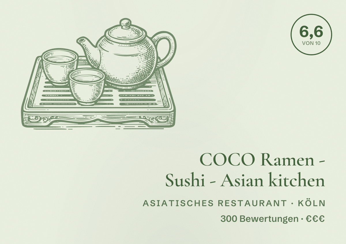 Illustriertes Poster von COCO Ramen - Sushi - Asian kitchen, Asiatisches Restaurant in Köln: Bewertung 6,6 von 10 aus 300 Bewertungen, Preisniveau €€€