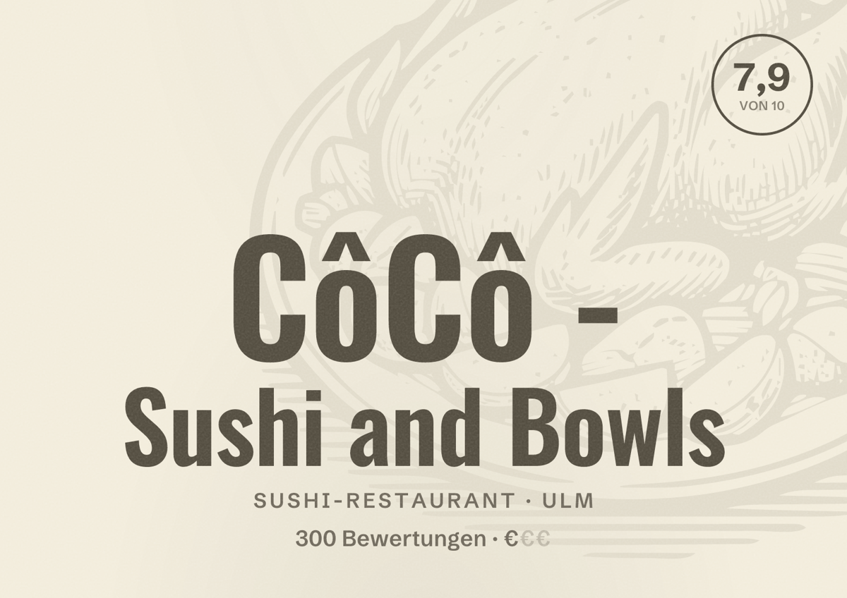 Illustriertes Poster von CôCô - Sushi and Bowls, Sushi-Restaurant in Ulm: Bewertung 7,9 von 10 aus 300 Bewertungen, Preisniveau €
