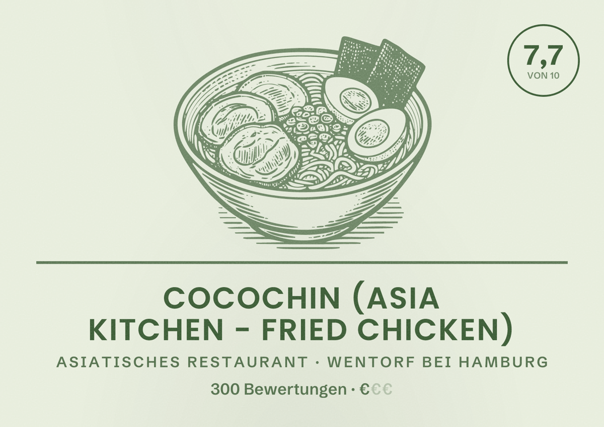 Illustriertes Poster von cocochin (Asia Kitchen - Fried Chicken), Asiatisches Restaurant in Wentorf bei Hamburg: Bewertung 7,7 von 10 aus 300 Bewertungen, Preisniveau €
