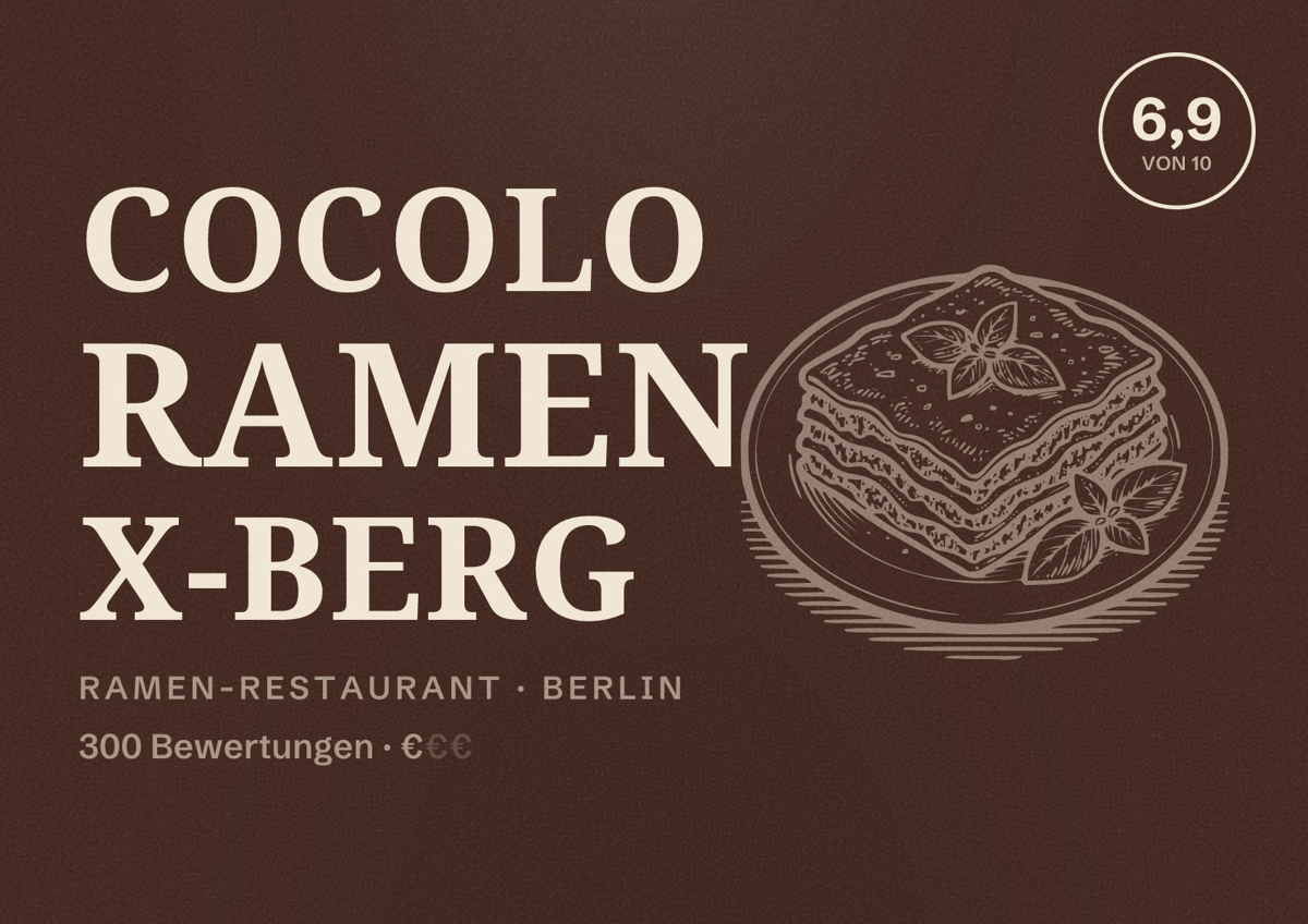 Illustriertes Poster von Cocolo Ramen X-berg, Ramen-Restaurant in Berlin: Bewertung 6,9 von 10 aus 300 Bewertungen, Preisniveau €