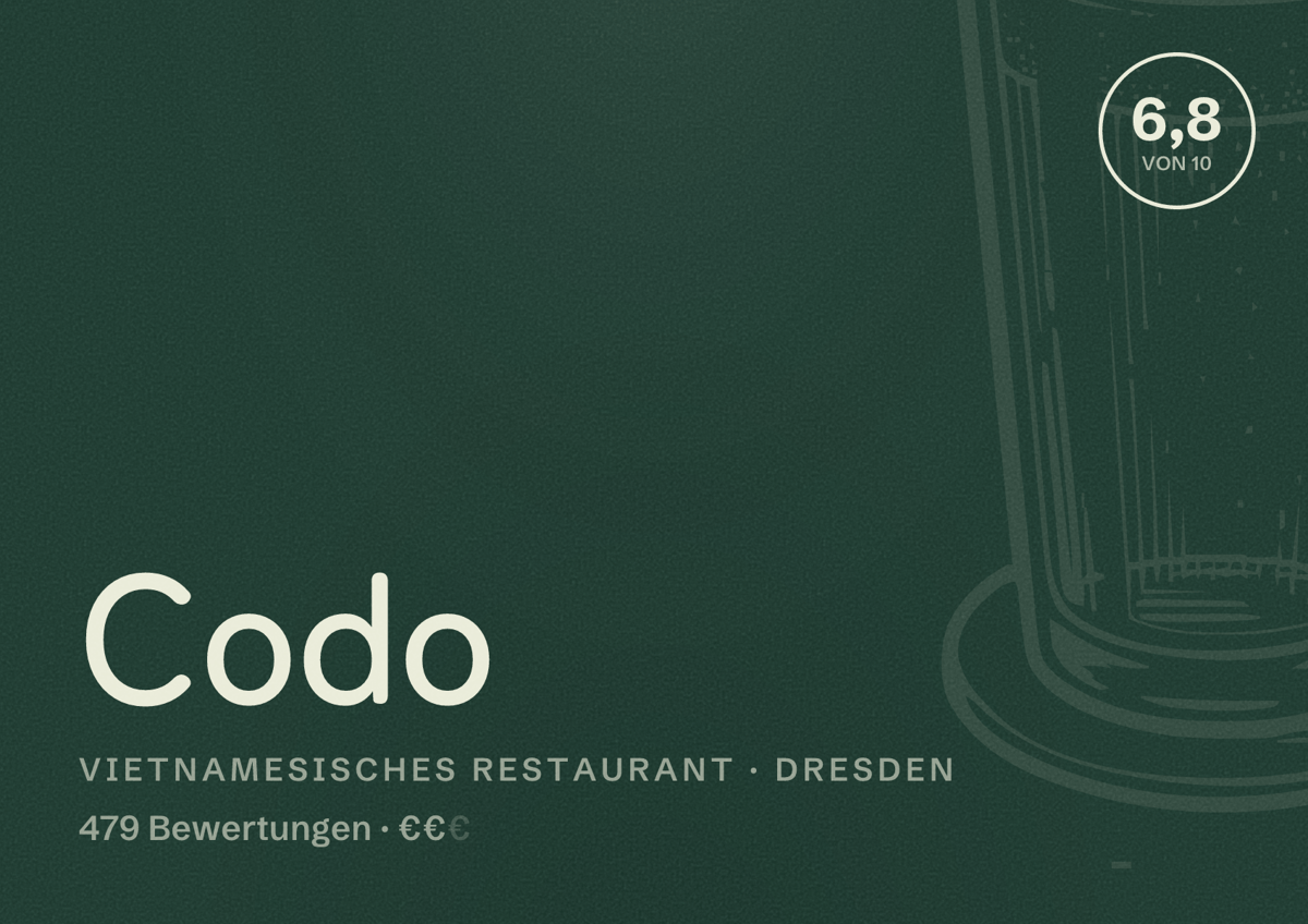Illustriertes Poster von Codo, Vietnamesisches Restaurant in Dresden: Bewertung 6,8 von 10 aus 479 Bewertungen, Preisniveau €€