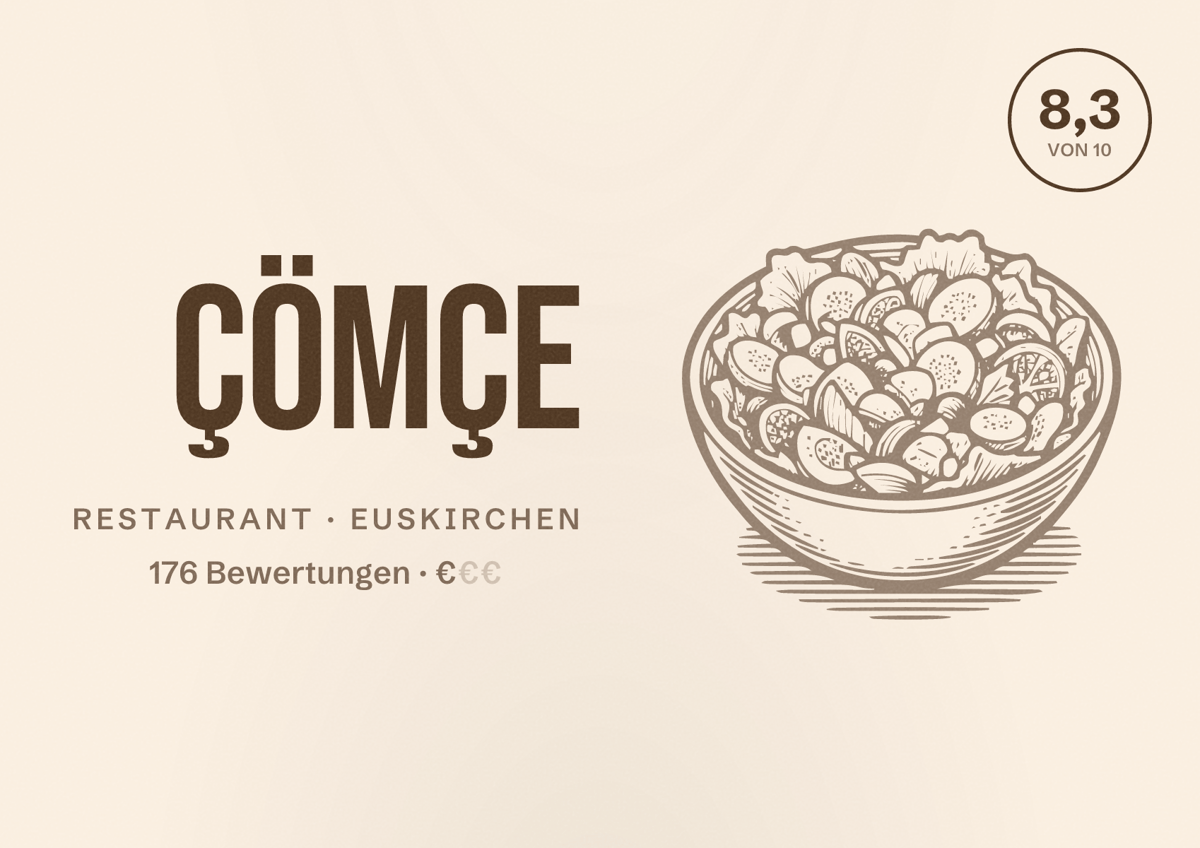 Illustriertes Poster von Çömçe, Restaurant in Euskirchen: Bewertung 8,3 von 10 aus 176 Bewertungen, Preisniveau €
