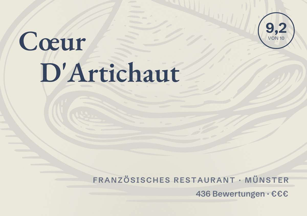 Illustriertes Poster von Cœur D'Artichaut, Französisches Restaurant in Münster: Bewertung 9,2 von 10 aus 436 Bewertungen, Preisniveau €€€