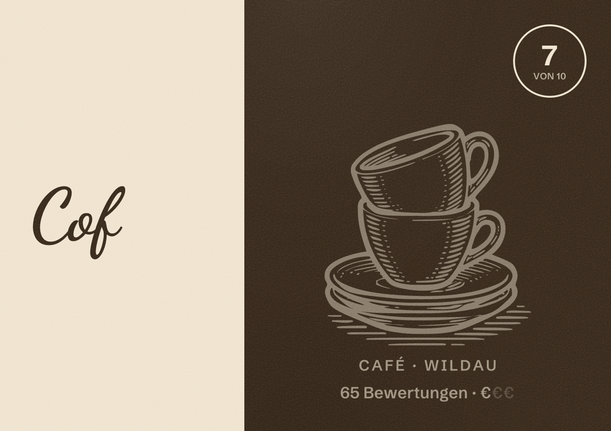 Illustriertes Poster von Cof, Café in Wildau: Bewertung 7 von 10 aus 65 Bewertungen, Preisniveau €