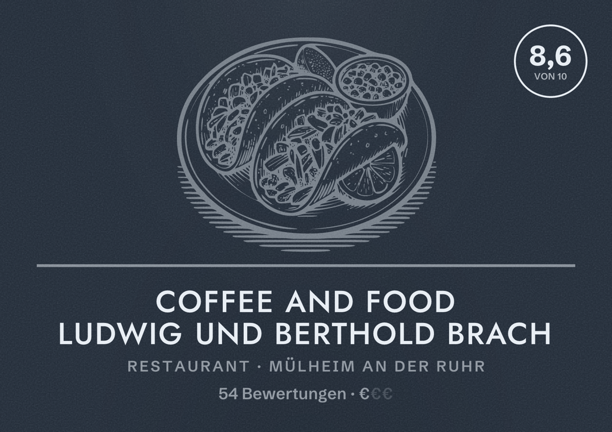 Illustriertes Poster von Coffee and Food Ludwig und Berthold Brach, Restaurant in Mülheim an der Ruhr: Bewertung 8,6 von 10 aus 54 Bewertungen, Preisniveau €