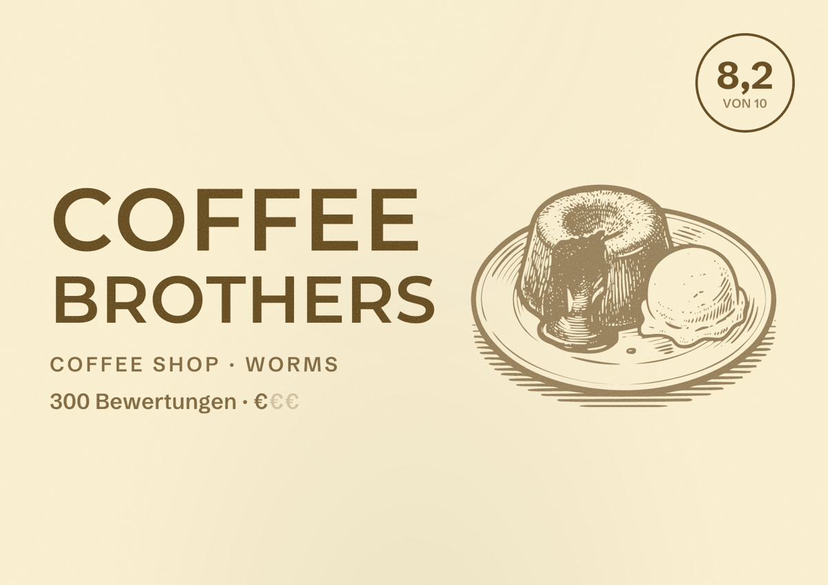 Illustriertes Poster von Coffee Brothers, Coffee Shop in Worms: Bewertung 8,2 von 10 aus 300 Bewertungen, Preisniveau €